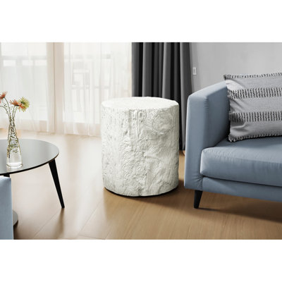 25"h White Round Accent Table Ideal For Bedroom And Living Room Decor, Drum End Table, Contemporary Aesthetic, Magnesium Oxide Material, Smooth Surface Easy Cleaning, 22.22 In. Dimensions, 30 Lbs