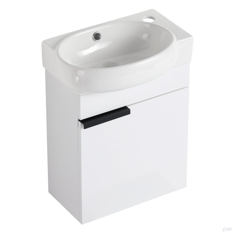 Meuble-lavabo à fermeture en douceur avec lavabo, 16 po, Blanc brillant