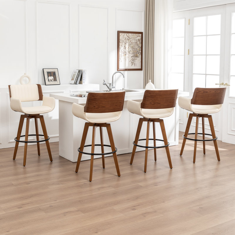 Swivel Upholstered Counter Stool, Beige, Bar Stool (75.5cm Seat Height)