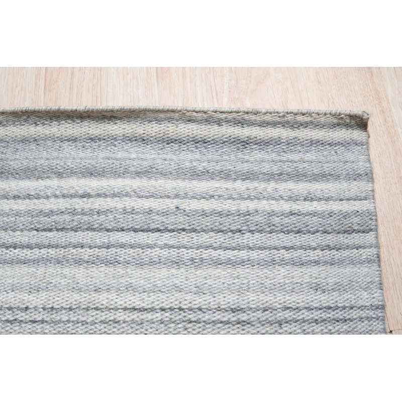 Gray Handwoven Wool Viscose Framed Linear Texture Geometric Modern Contemporary Carpet Rug, 4' x 6'