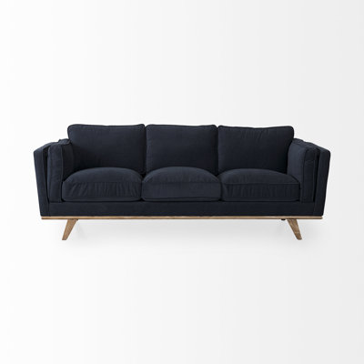 Damiere 90.2L X 34.8W X 33.5H Cream Fabric Three Seater Sofa W/ Medium Brown Wooden Legs by George Oliver