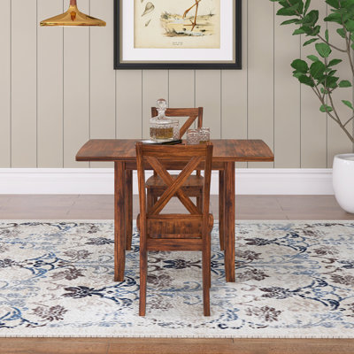 3-Piece Wood Drop Leaf Dining Table Set With Two Foldable Sides,2 X-Back Chairs For Small Places,Easy To Assembly