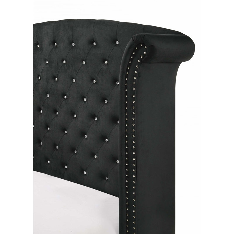 1pièce lit tapissier grand capitonnage à boutons tête de lit à oreilles capitonné meubles de chambre à coucher bois tissu de métal (seulement lit)