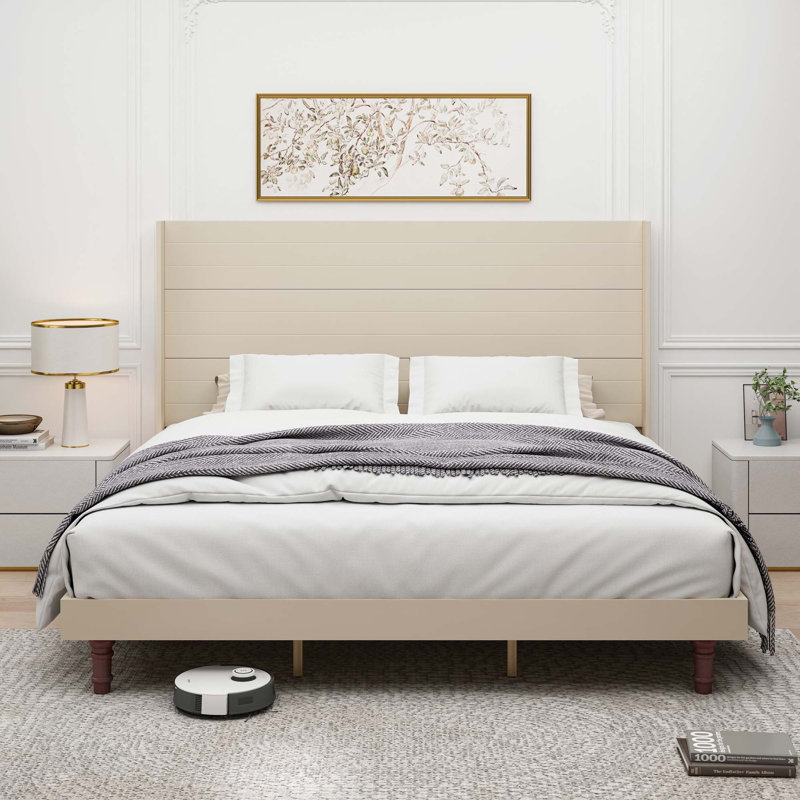 Lit plateforme élégant, Beige, Très grand