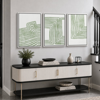 «Lin», art géométrique linéaire rayé vert doux, images murales minimalistes abstraites biologiques modernes, impression sur toile encadrée, 3 pièces, art mural: 16 po x 24 po x 3 pièces, 24 po x 36 po x 3 pièces