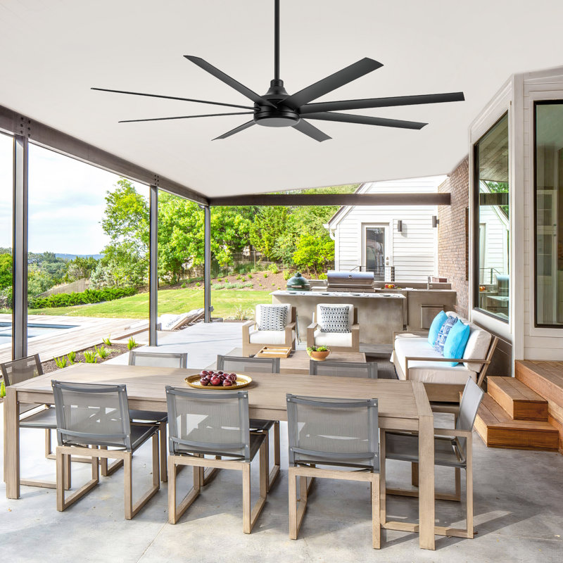 Ilette 65/72/84 Inch 8-Blade Ceiling Fan Without Light, Modern Large Ceiling Fan with Remote, Quiet Reversible DC Motor, 6-Speed for Indoor or Covered Outdoor, Black
