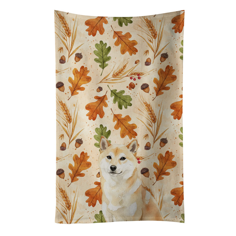 Cream Shiba Inu Heirloom Fall Kitchen Towel, Cream Shiba Inu