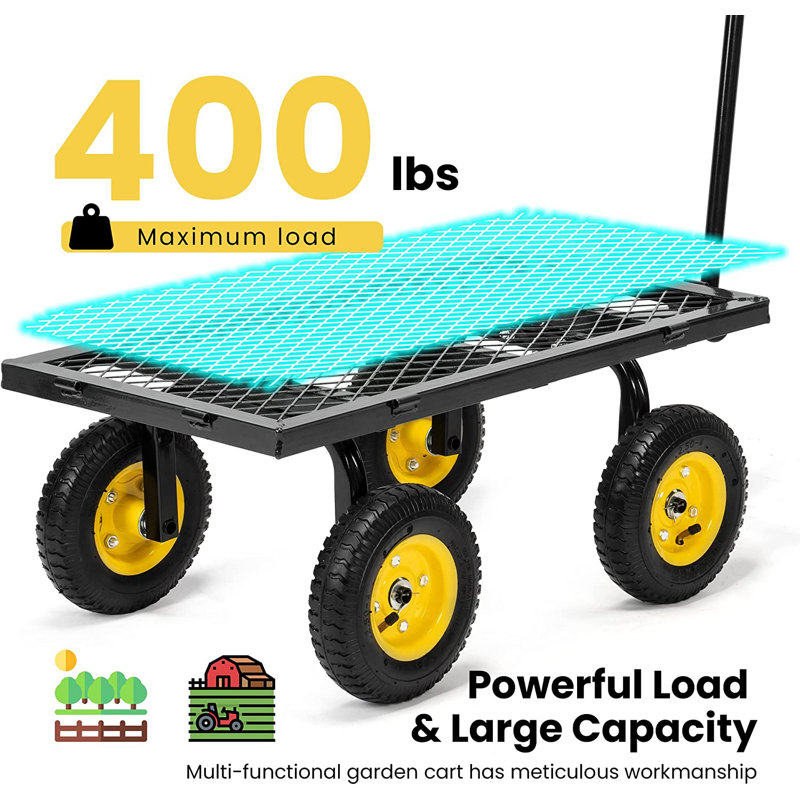 Heavy Duty Black Steel Garden Cart with Pneumatic Wheels