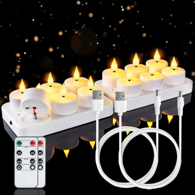 Rechargeable Tea Lights Flameless Candles With Remote Timer, Battery Operated Led Tealight Candles, Usb Candles For Wedding Table Centerpiece Reception Banquet Christmas Halloween, 12-pack