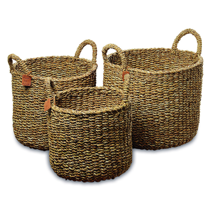 Handmade Seagrass Basket With Handles - Set of 3