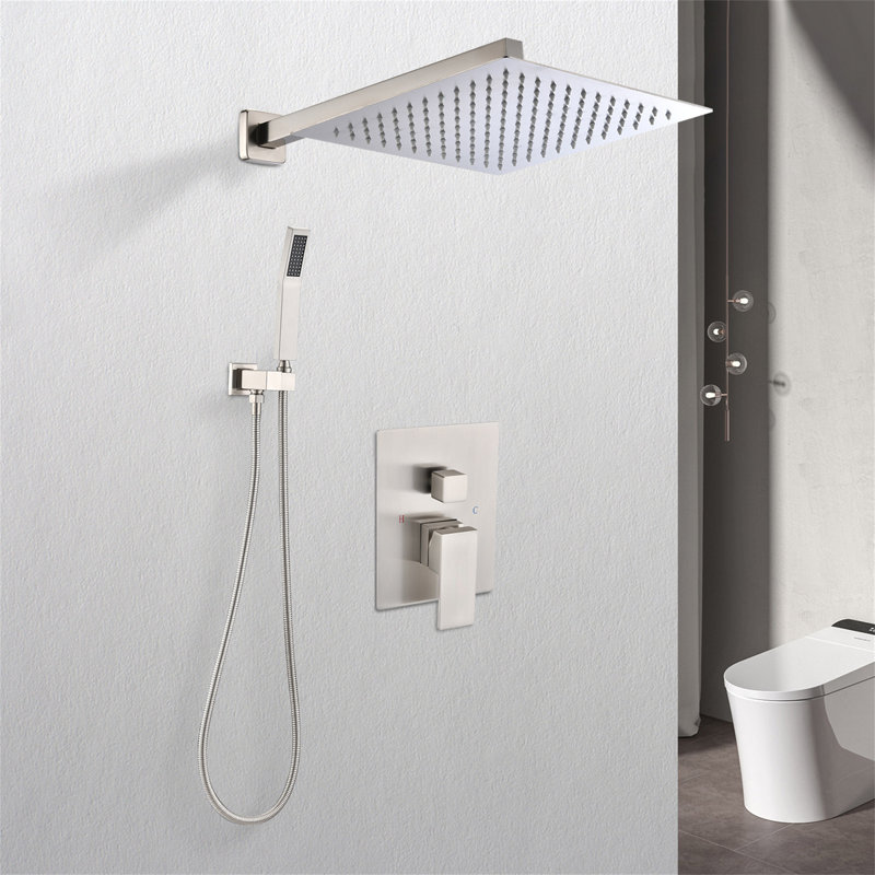 12" Rain Shower Head Systems Wall Mounted Shower On-Site, Brushed Nickel