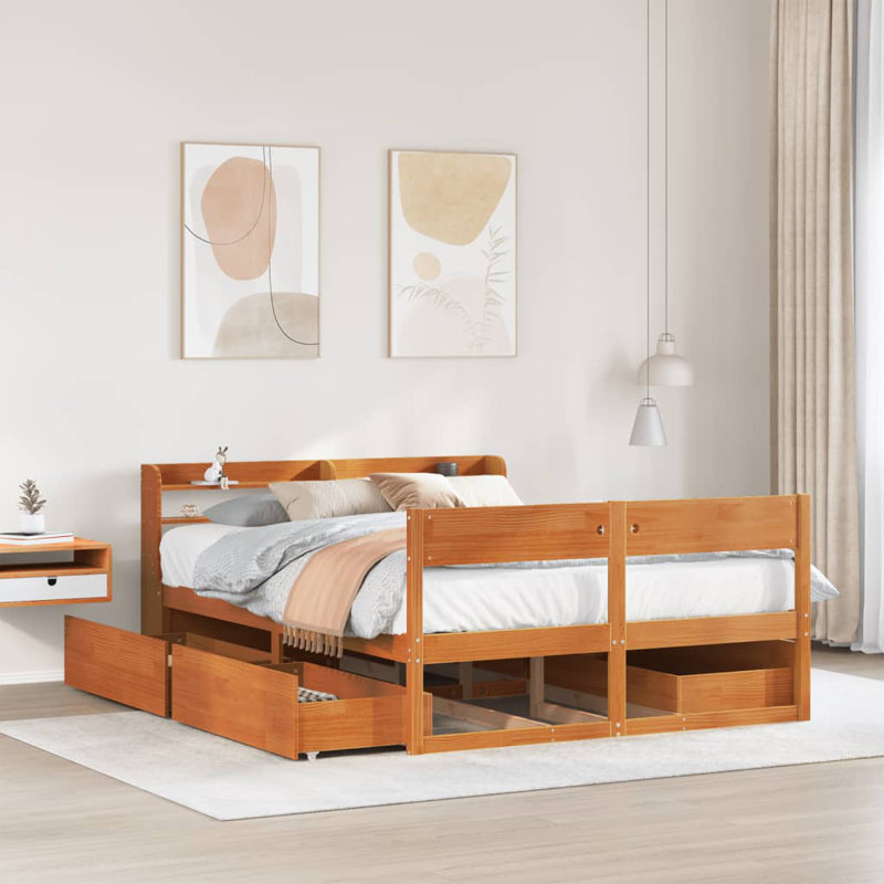 Storage Bed, European Double (140 x 200 cm), Wax Brown