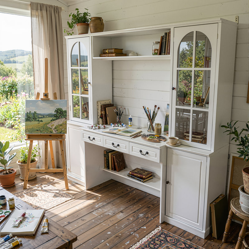 Armoire de rangement de bureau avec portes en verre - Présentoir chic pour un espace de travail moderne