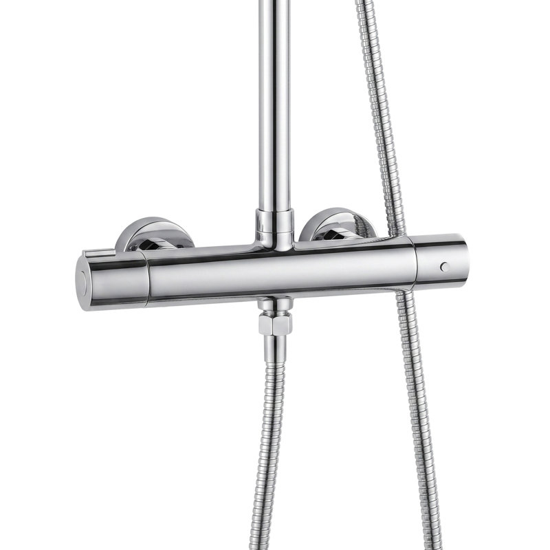Wall Mounted Thermostatic Shower Mixer Tap, Anti Scald Protection, Chrome Plated Shower Faucet with Round Upper and Lower Outlets
