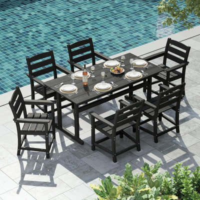 Ensemble de table de salle à manger de patio 7 pièces, ensemble de meubles d'extérieur en PEHD avec trou pour parasol