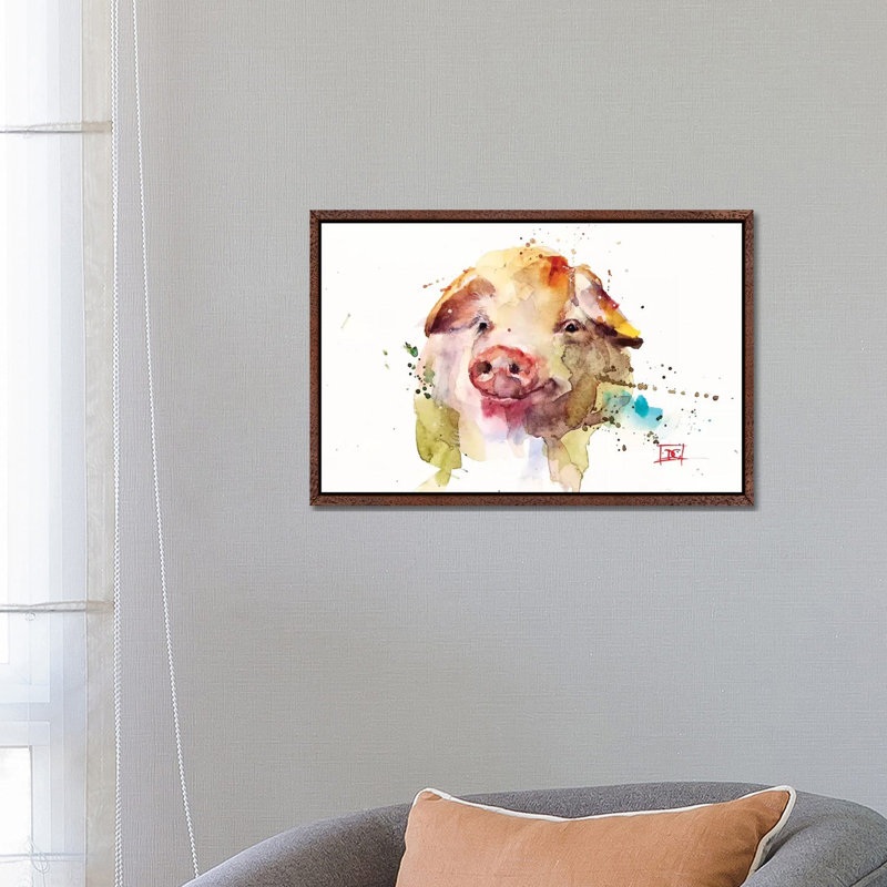 Oink by Dean Crouser - Painting on Canvas, Classic Brown Wood Framed, 66.04 cm H x 45.72 cm W