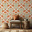 Papier peint blanc avec motif floral rétro-684251028
