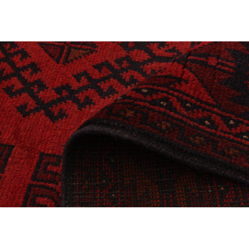 Tapis de zone en laine rouge/noir 3 pi 4 pi x 4 pi 9 po noué la 2019s one-of-kind Allaina