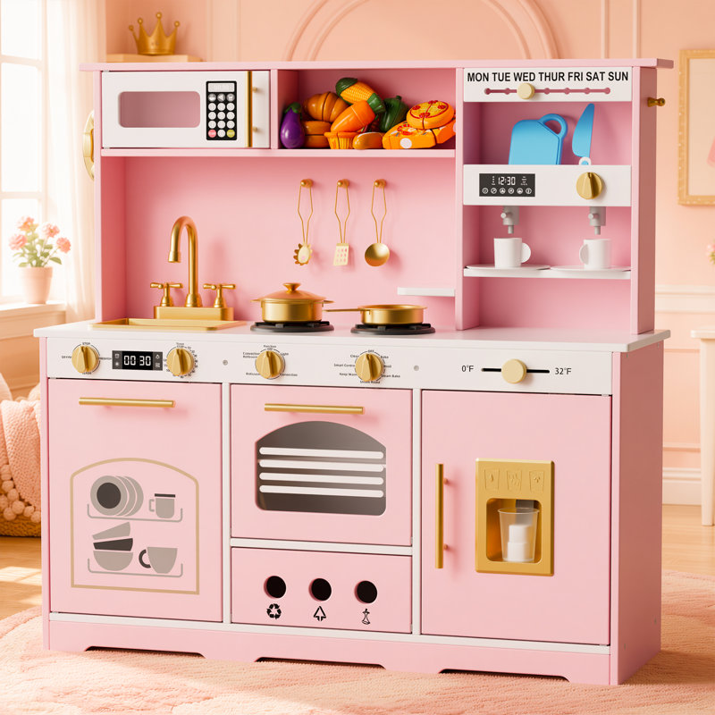 Ensemble de cuisine de jeu, cuisine de jeu en bois, Rose