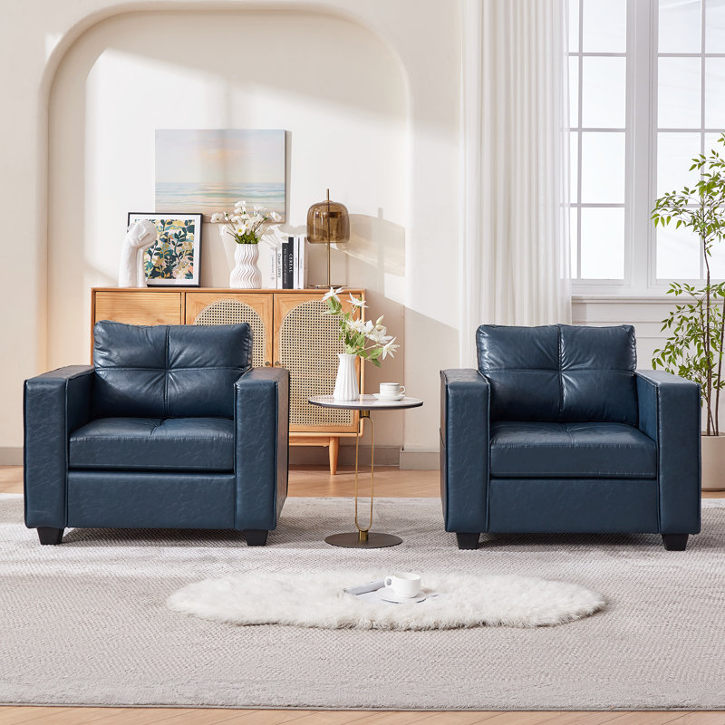 38” Wide Faux Leather Armchair(Set Of 2), Blue