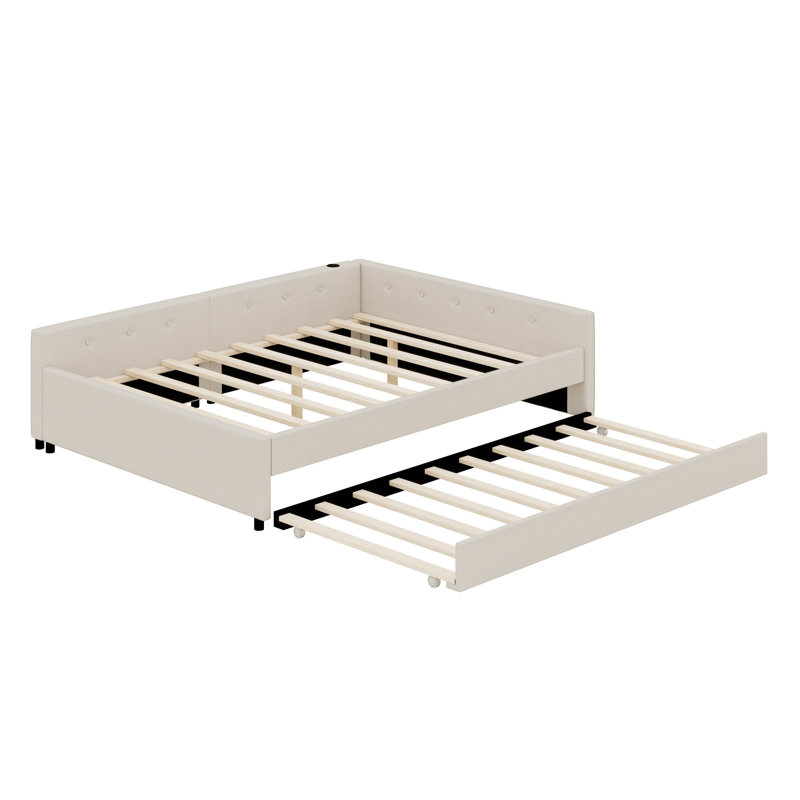 Lit plateforme tapissier moderne avec lit gigogne