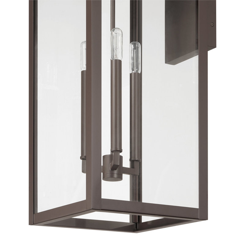 Seales 31-inch 3-light Dark Bronze Exterior Wall Sconce with Clear Glass, 31" H x 11" W x 13.25" D, Brown