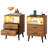 25.6''H Nightstand With Hidden Drawer, Bedside Table With Charging Station & Sensor Lights-1987951059