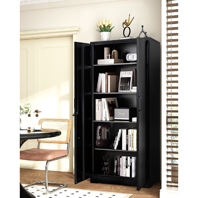 Container Furniture Direct Ironclad 71" Metal Storage Cabinet With Locking Doors And 4 Adjustable Shelves, Heavy-Duty Steel Cabinet For Garage, Laundry, Office, Or Warehouse, Black, Cabinet