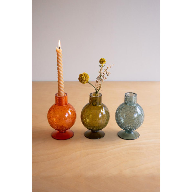 Ensemble de trois porte-bougies en verre - une couleur