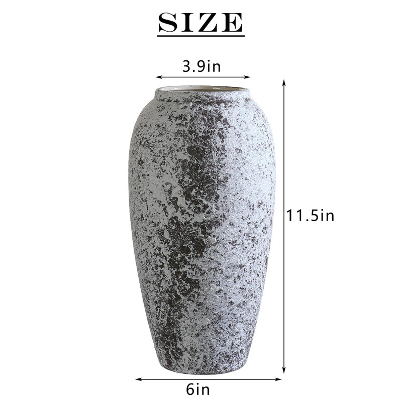 Rustic White and Brown Ceramic Tall Vase