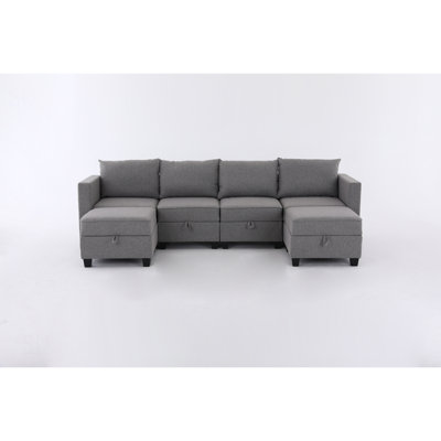 Convertible Modular Sectional Sofa With Storage, U-Shaped 4-Seat Couch, Reversible Chaise, And Soft Fabric Upholstery