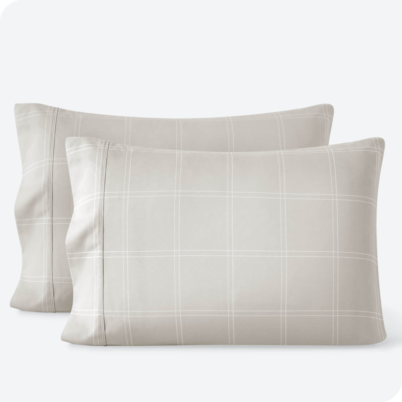Geometric Microfiber Pillowcase, 2 Standard Pillowcases, Modern Plaid - Stone/White