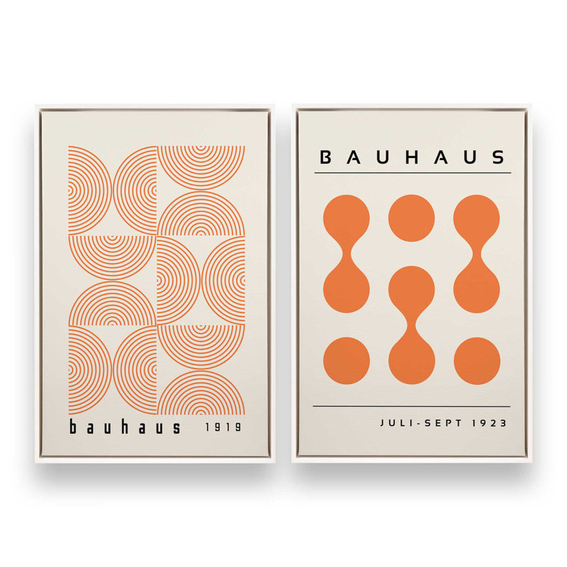 Ensemble de 2 pièces Bauhaus Flow and Composition en orange, Cadre flottant blanc opaque, H 19 po x l 26 po