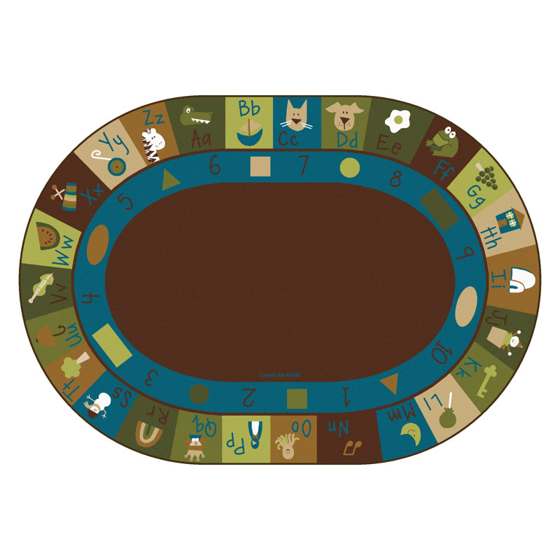 Oval Stain-Resistant Synthetic Kids Learning Blocks Rug