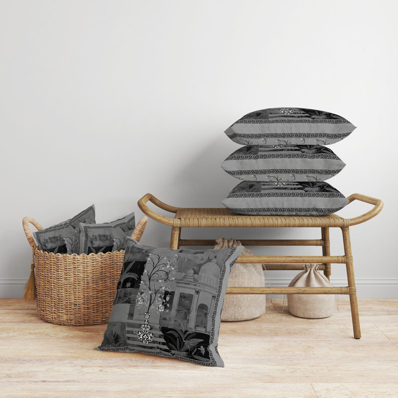 Coussin Shahi Garden Bloom avec housse amovible, H 20 po x l 20 po, Gris / noir