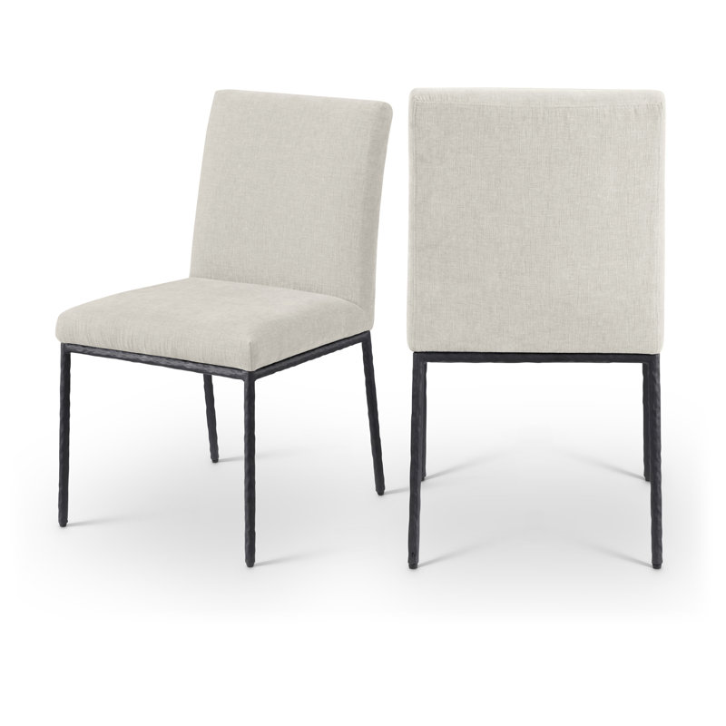 Chaise d'appoint en chenille Reeves, Tissu chenille crème, Noir mat