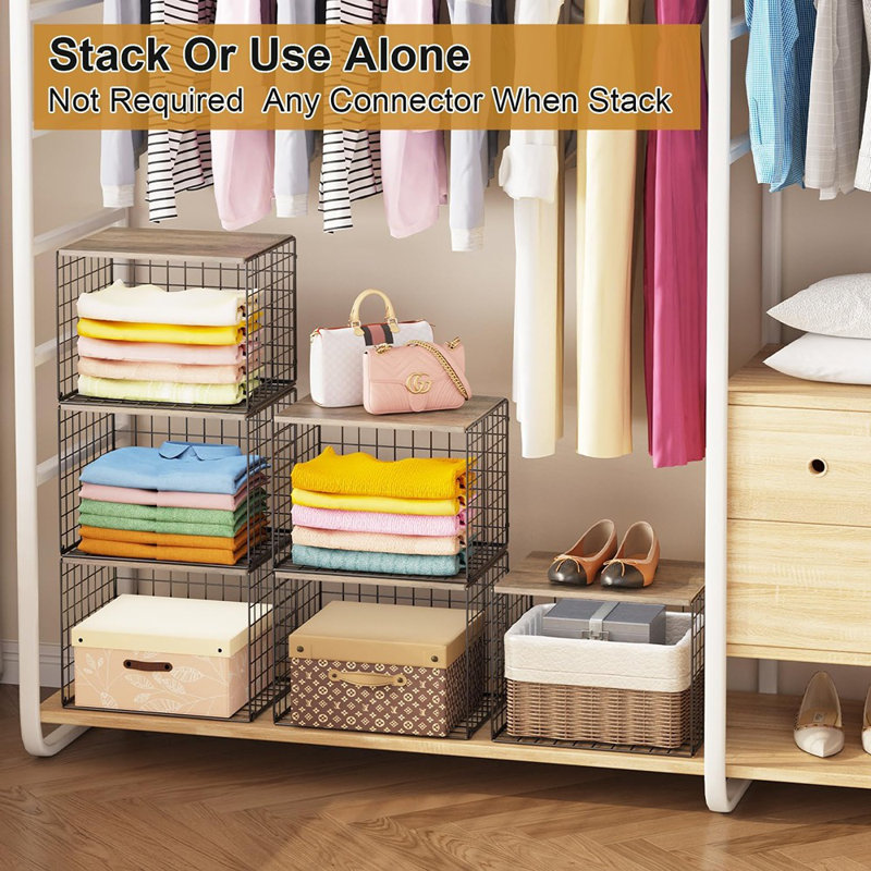 Ensemble de 3 organisateurs de placard empilables avec plateau supérieur - Tablettes et bacs de rangement pour vêtements, chandails et accessoires - Conception robuste et peu encombrante