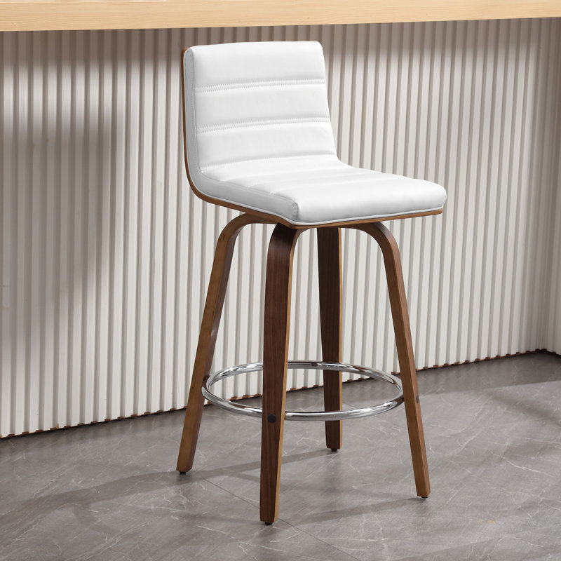 Bomia Swivel Upholstered Stool With Solid Wood Frame and L-Shaped PU Leather Back, Caramel, Counter Stool (26" Seat Height)