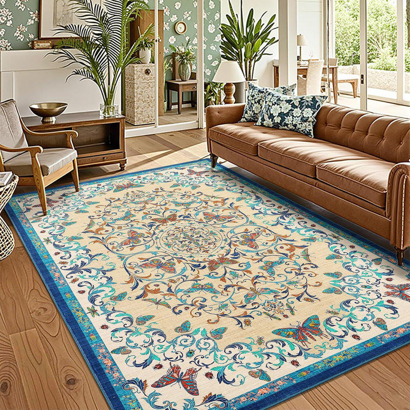 Tapis de ferme fleuri lavable 2,44 m x 3,05 m, antidérapant et doux pour les animaux domestiques