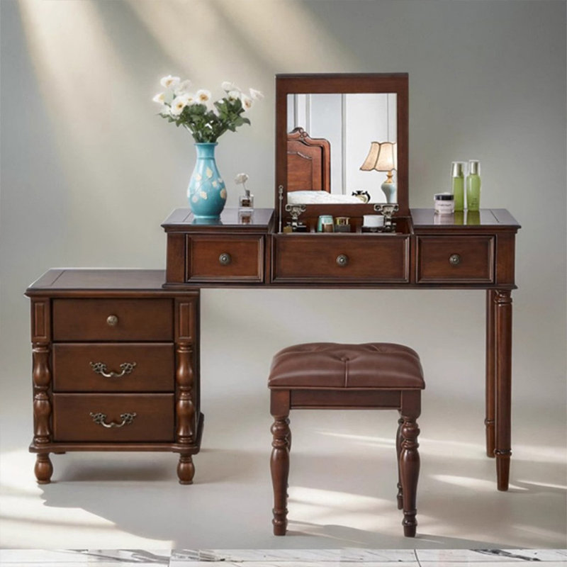 Coiffeuse avec miroir, 5 tiroirs, 1 chaise