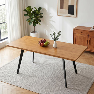 Devault Extendable Dining Table, Rectangular Mdf Top With Black Tapered Metal Legs, Seats 4-6 People