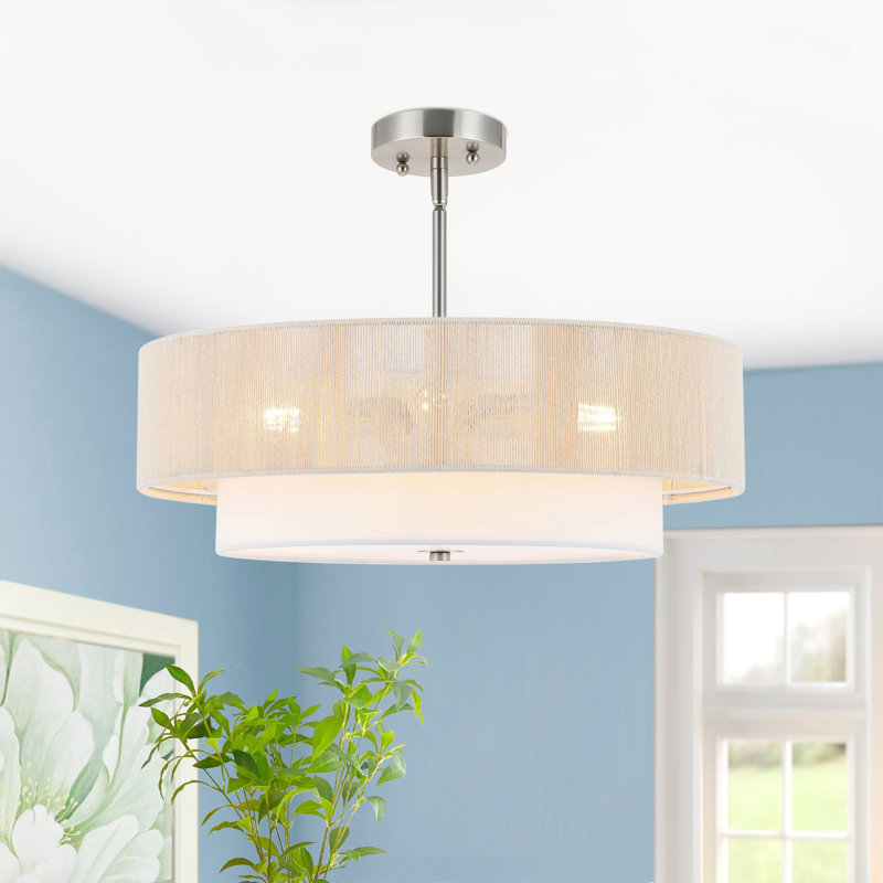 Lustre cylindrique semi-encastré à 4 lumières Reenat, Nickel brossé