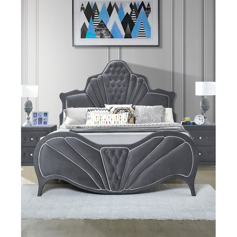 Upholstered Platform Bed, King, Gray