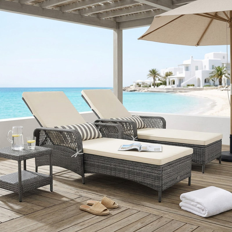 Outdoor Metal Chaise Lounge , Cushion Included, Brown, White