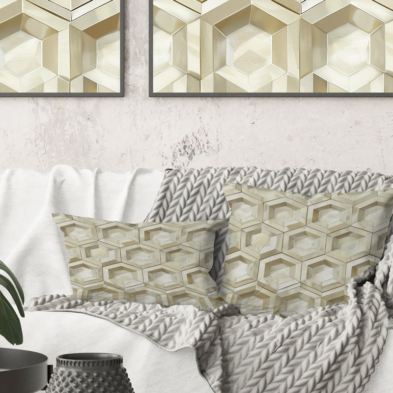Coussin décoratif moderne beige et gris, H 18 po x l 18 po