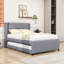 Lit plateforme double tapissier en bois avec lit gigogne et tête de lit-258239004