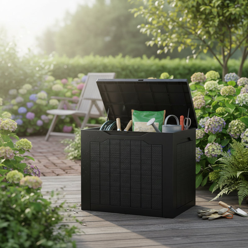 KYEUIN 56cm W 93L Plastic Lockable Deck Box in Black