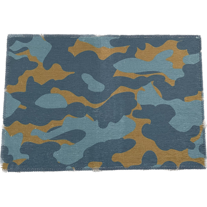 Camouflage Area Rug in Mustard Blue, Rectangle 1'8" x 2'6"