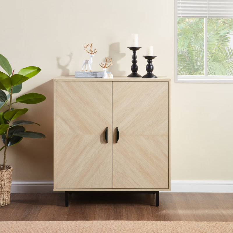 Storage Cabinet With 2 Doors, Modern Buffet Sideboard Cabinet With Storage, 34.52" H x 31.49" W x 15.66" D, Yellow/Black