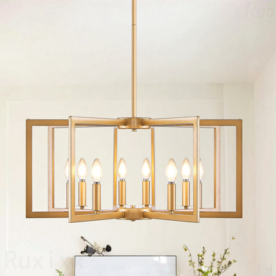 Luminaire suspendu industriel moderne en métal à finition dorée 8 lumières Chandelier - 27 po